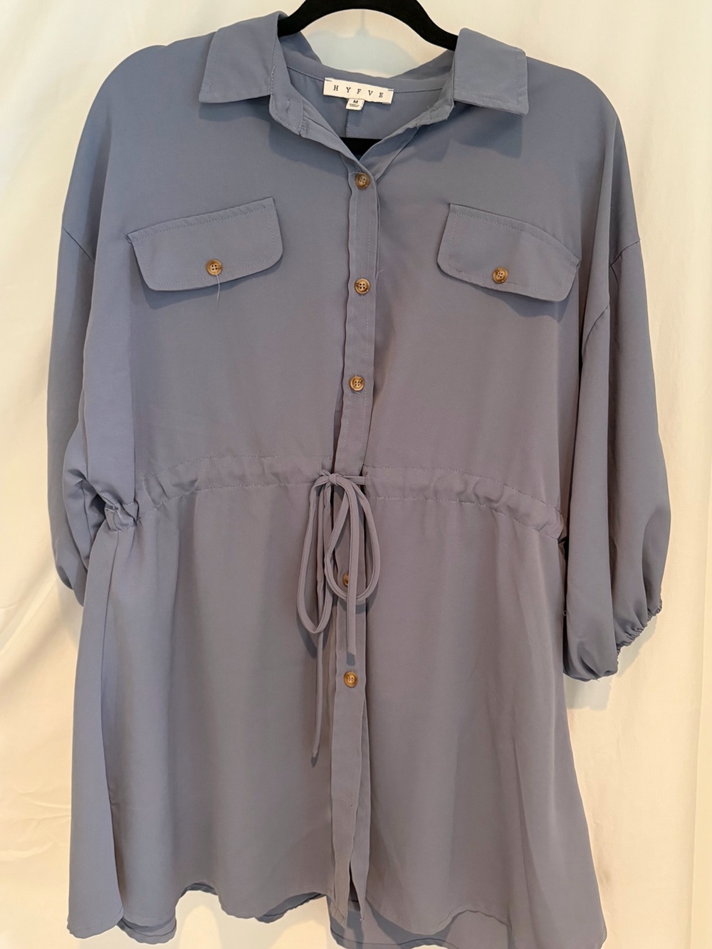 HYFVE Dusty Slate Blue Drawstring Shirt Dress